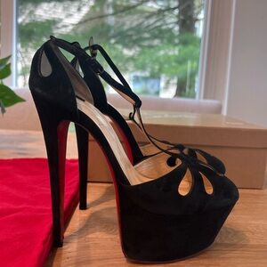 Christian Louboutin Alta Poppins 150mm Black Suede Platform Heels 38